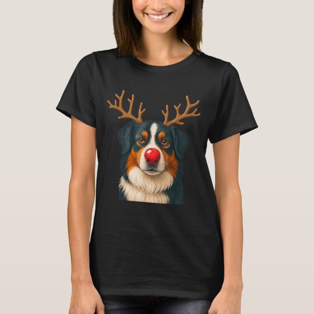 Reindeer Australian Shepherd Christmas Aussie Dog  T-Shirt (Vorderseite)