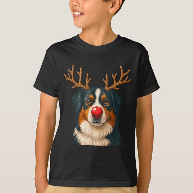 Reindeer Australian Shepherd Christmas Aussie Dog  T-Shirt (Vorderseite)
