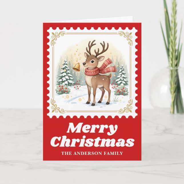 Reindeer Bell Retro Postage Briefmarke Weihnachten (Vorderseite)