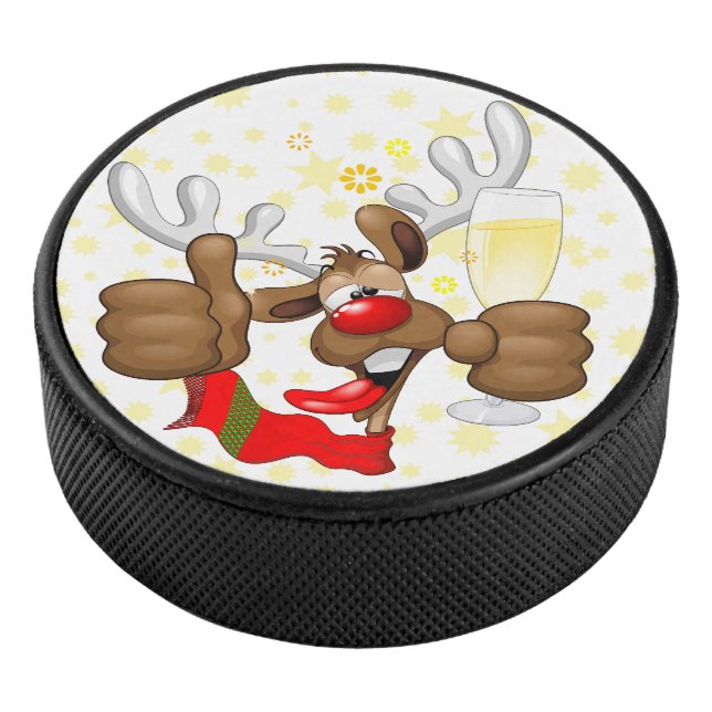 Reindeer Betrunken Funny Christmas Character Eishockey Puck (3/4)