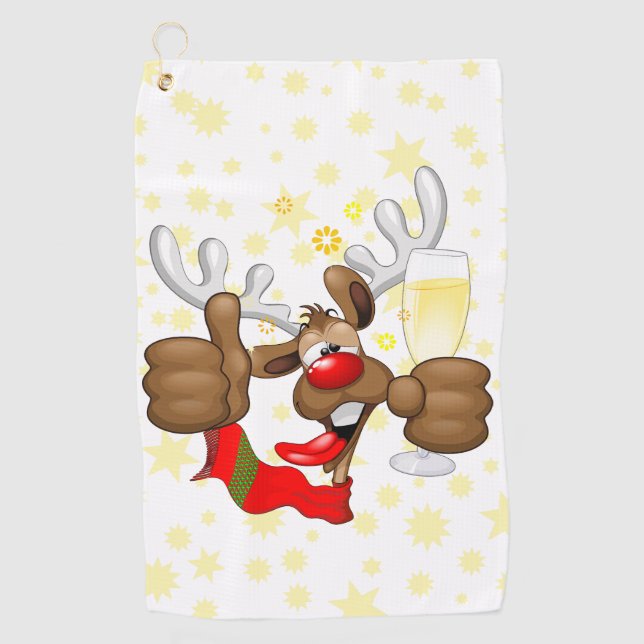 Reindeer Betrunken Funny Christmas Character Golfhandtuch (Vorderseite)