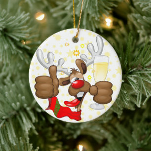 Reindeer Betrunken Funny Christmas Character Keramik Ornament