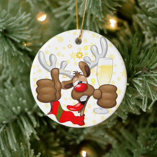 Reindeer Betrunken Funny Christmas Character Keramik Ornament (Baum)