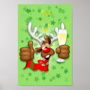 Reindeer Betrunken Funny Christmas Character Poster