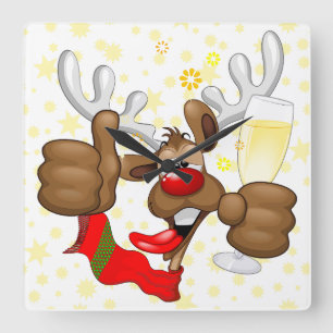 Reindeer Betrunken Funny Christmas Character Quadratische Wanduhr