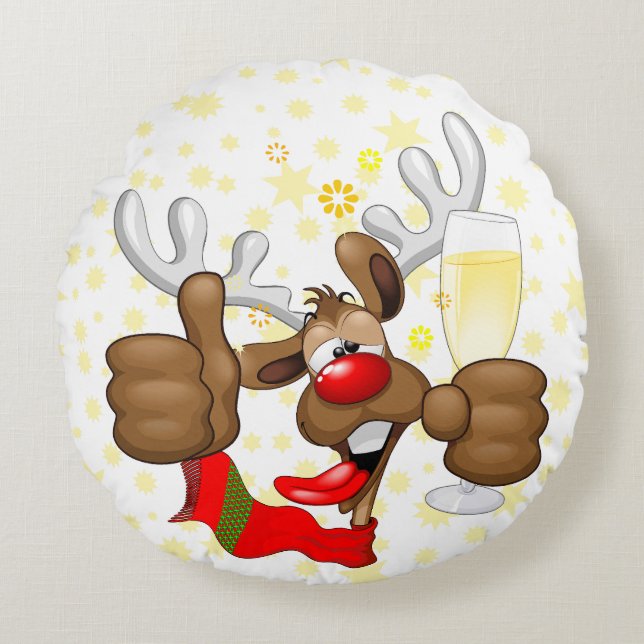 Reindeer Betrunken Funny Christmas Character Rundes Kissen (Vorderseite)