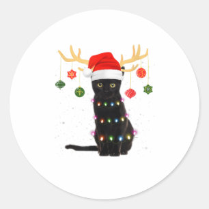 Reindeer Black Cat Weihnachtsmannmütze Christmas L Runder Aufkleber