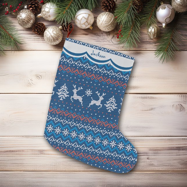 Reindeer Blue Nordic Pattern Großer Weihnachtsstrumpf (Von Creator hochgeladen)