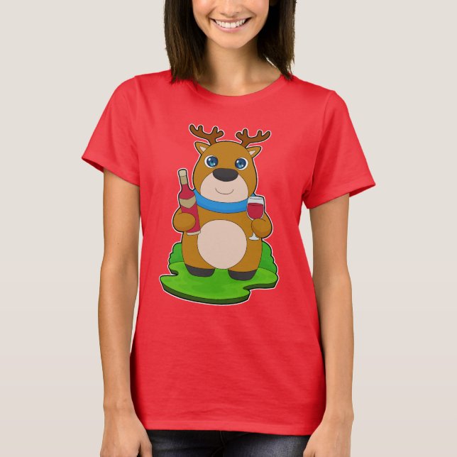 Reindeer Bottle Red wine T-Shirt (Vorderseite)