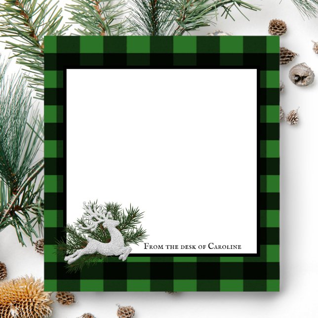 Reindeer Buffalo Kariert Personalisiert | Black Gr Notizblock (Black and Green Reindeer Buffalo Plaid Personalized Notepad)