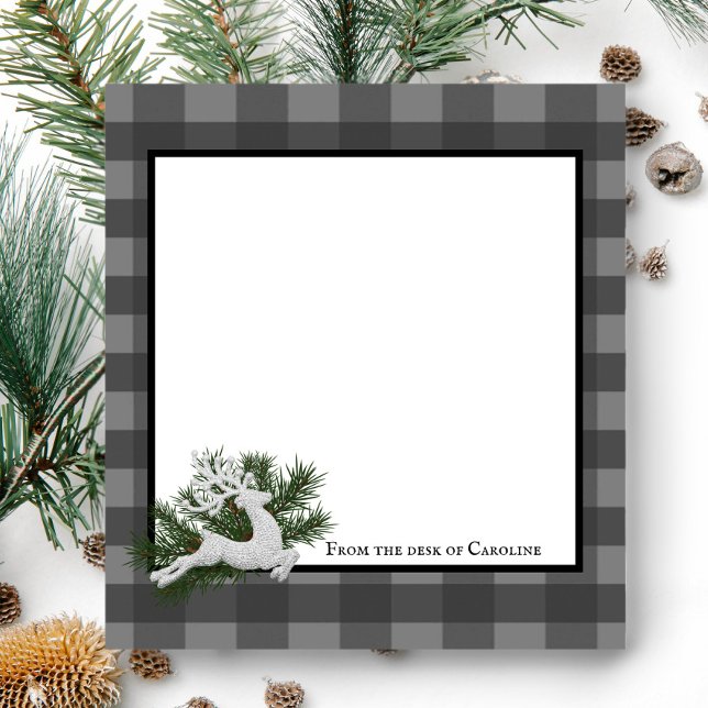 Reindeer Buffalo Kariert Personalisiert | Grau Notizblock (Gray Reindeer Buffalo Plaid Personalized Notepad)