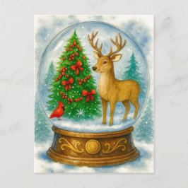 Reindeer Cardinal Christmas Snow Globe Postcard Feiertagspostkarte