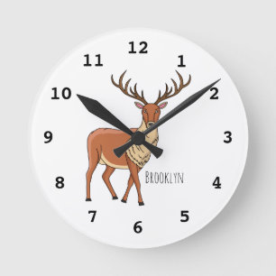 Reindeer cartoon illustration runde wanduhr
