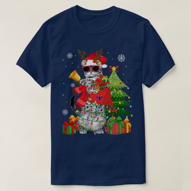 Reindeer Cat Christmas Lights Funny Cat Lover Gesc T-Shirt (Design vorne)