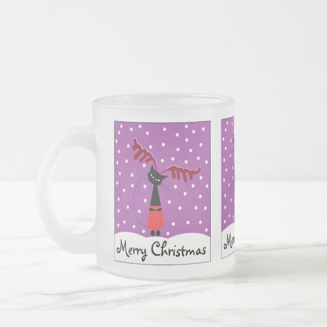Reindeer Cat Christmas Mattiert Glass Kaffee Tasse (Links)