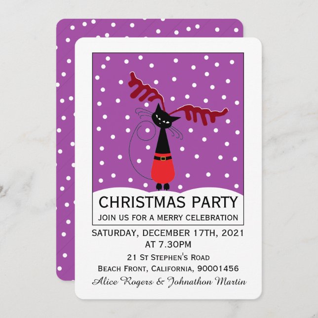 Reindeer Cat Christmas Party Einladung (Vorne/Hinten)