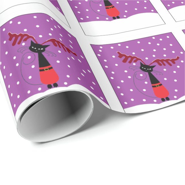 Reindeer Cat Weihnachtswrapping Paper Geschenkpapier (Rolleneckpunkt)