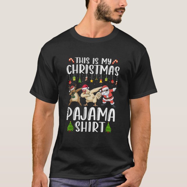 Reindeer Chicken Santa Dabbing Christmas Pajamas  T-Shirt