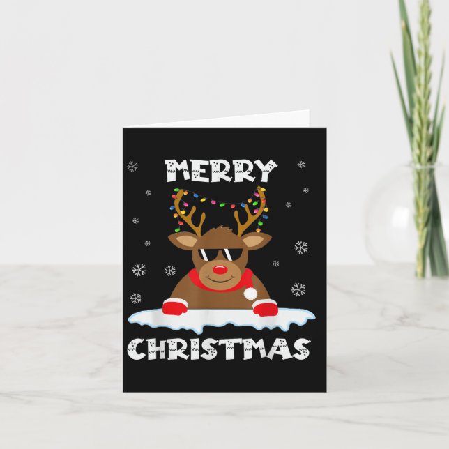 Reindeer Christmas Lights Santa Deer Rudolph Merry Karte (Vorderseite)