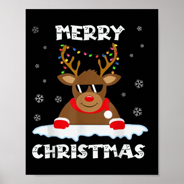 Reindeer Christmas Lights Santa Deer Rudolph Merry Poster (Vorne)