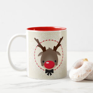 REINDEER CHRISTMAS niedliche Rote Nase Rudolph Elf Zweifarbige Tasse