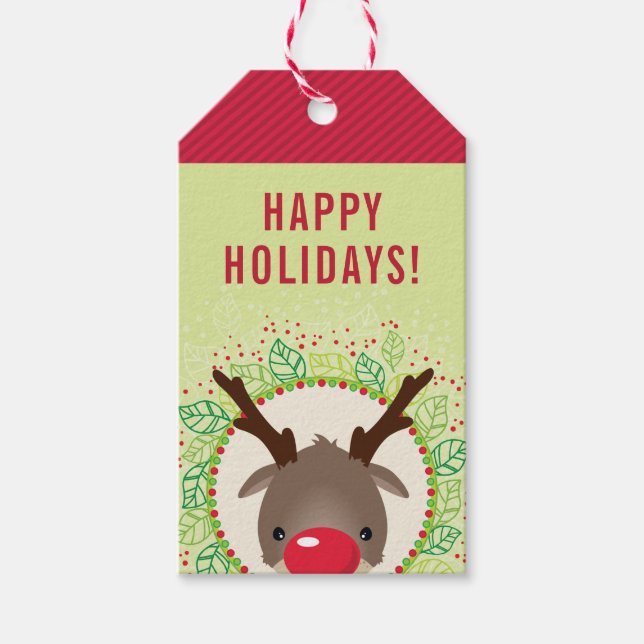 REINDEER CHRISTMAS niedliche rote Nase rudolph rot Geschenkanhänger (Vorderseite)