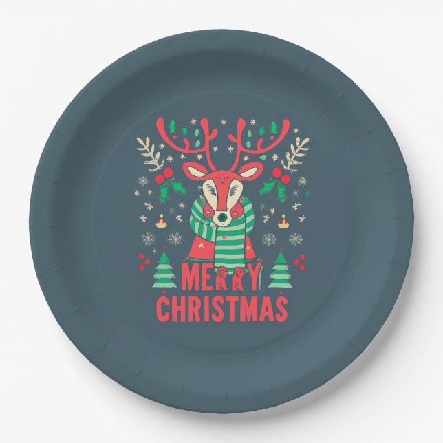 Reindeer Christmas Paper Plate Pappteller (Vorderseite)