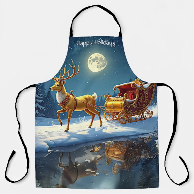 Reindeer Christmas Sleigh Holiday Apron Schürze (Vorderseite)