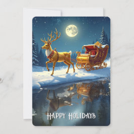 Reindeer Christmas Sleigh Holiday Card Feiertagskarte