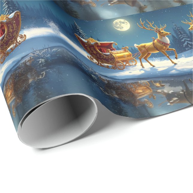 Reindeer Christmas Sleigh Holiday Geschenkpapier (Rolleneckpunkt)