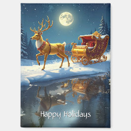 Reindeer Christmas Sleigh Holiday Magnet