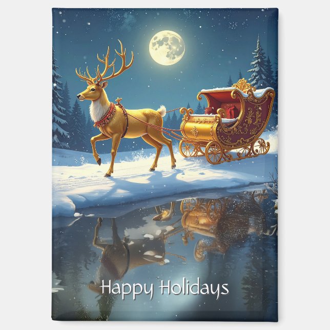 Reindeer Christmas Sleigh Holiday Magnet (Vorderseite)