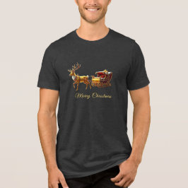 Reindeer Christmas Sleigh Holiday Men's T-Shirt Tri-Blend Shirt