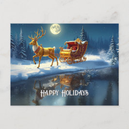 Reindeer Christmas Sleigh Holiday Postcard Postkarte
