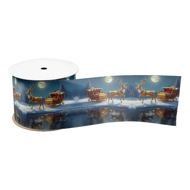 Reindeer Christmas Sleigh Holiday Satin Satinband (Spule)