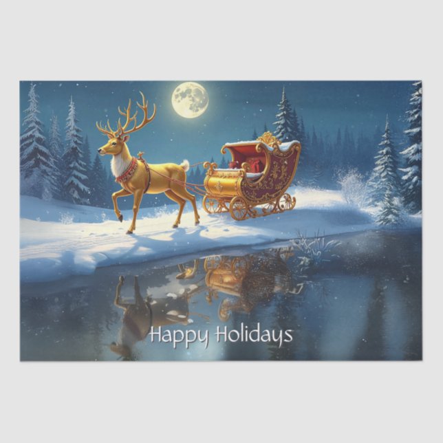 Reindeer Christmas Sleigh Holiday Seidenpapier (Vorderseite)