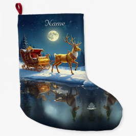 Reindeer Christmas Sleigh Holiday Stocking Großer Weihnachtsstrumpf