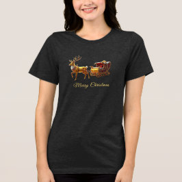 Reindeer Christmas Sleigh Holiday Women's Tri-Blend Shirt