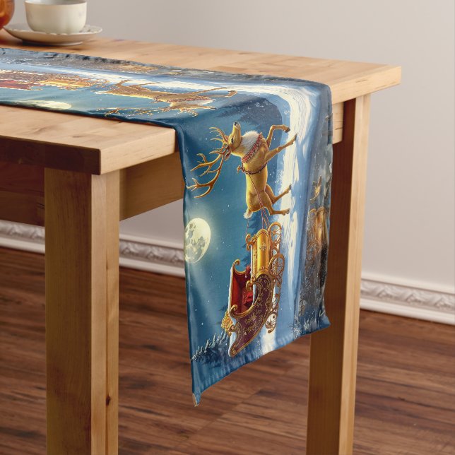 Reindeer Christmas Sleigh Table Runner Großer Tischläufer (Beispiel)