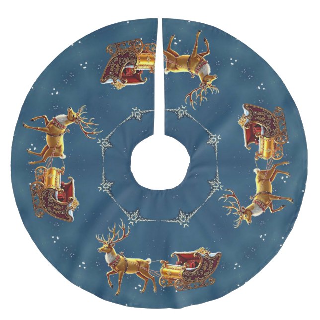 Reindeer Christmas Sleigh Tree Skirt Polyester Weihnachtsbaumdecke (Vorderseite)