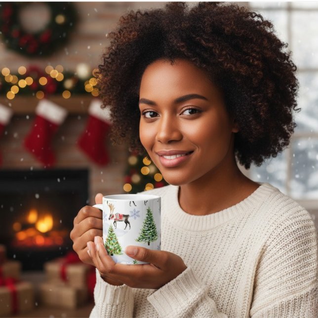 Reindeer Christmas Tree Pattern Kaffeetasse (Von Creator hochgeladen)
