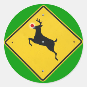 Reindeer Crossing Runder Aufkleber