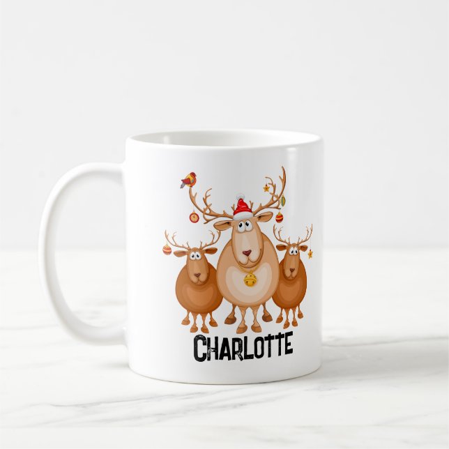 Reindeer Custom Kids Hot Chocolate Mug with Name Kaffeetasse (Links)