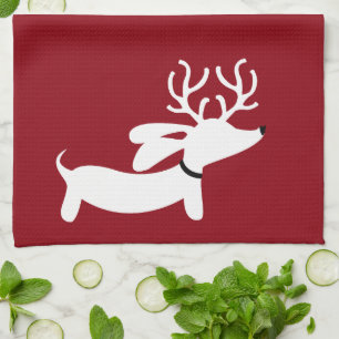 Reindeer Dachshund Holiday Green Dish Towel Küchentuch