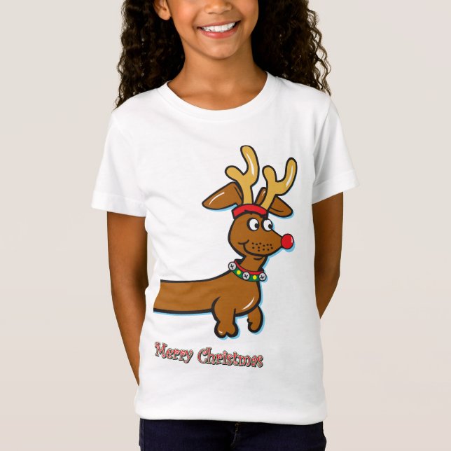 Reindeer Dackel Frohe Weihnachten T-Shirt (Vorderseite)