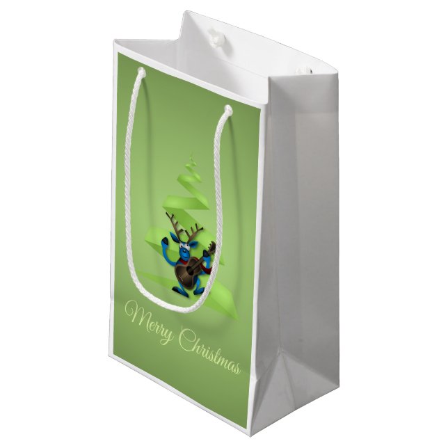 Reindeer Dancing Guitar Merry Weihnachtsbaum Kleine Geschenktüte (Vorderseite Schrägansicht)