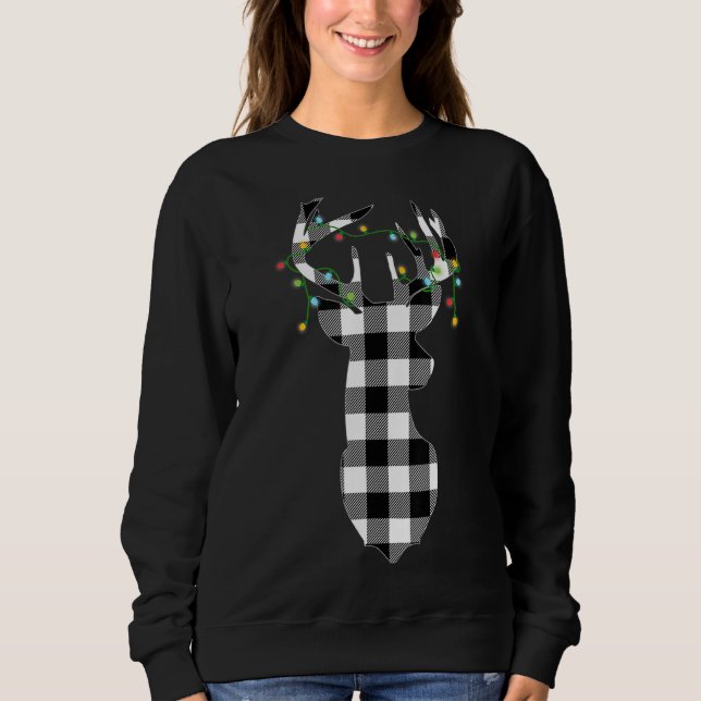 Reindeer Deer Buffalo Kariertes Weihnachtslicht Pa Sweatshirt (Vorderseite)