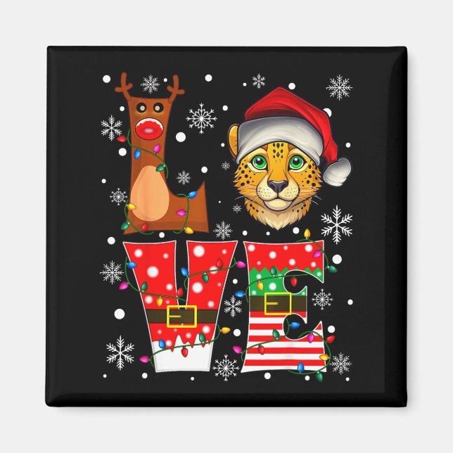 Reindeer Elf Santa Hat Love Cheetah Animal Xmas  Magnet (Vorne)