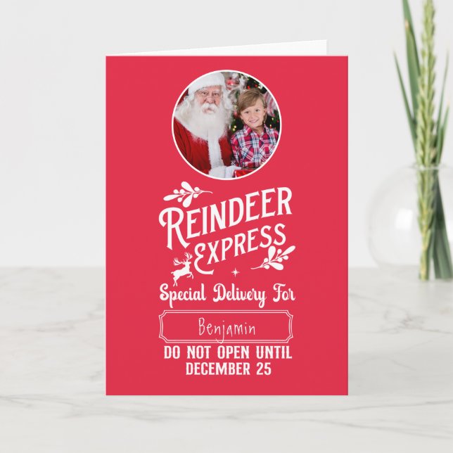 Reindeer Express Kid Name & Photo Christmas Feiertagskarte (Vorderseite)