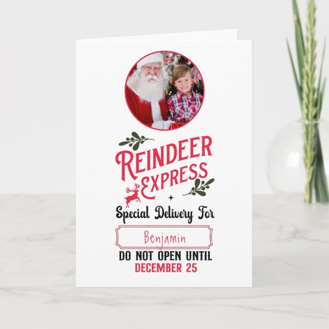 Reindeer Express Kid Name & Photo Christmas Feiertagskarte (Vorderseite)